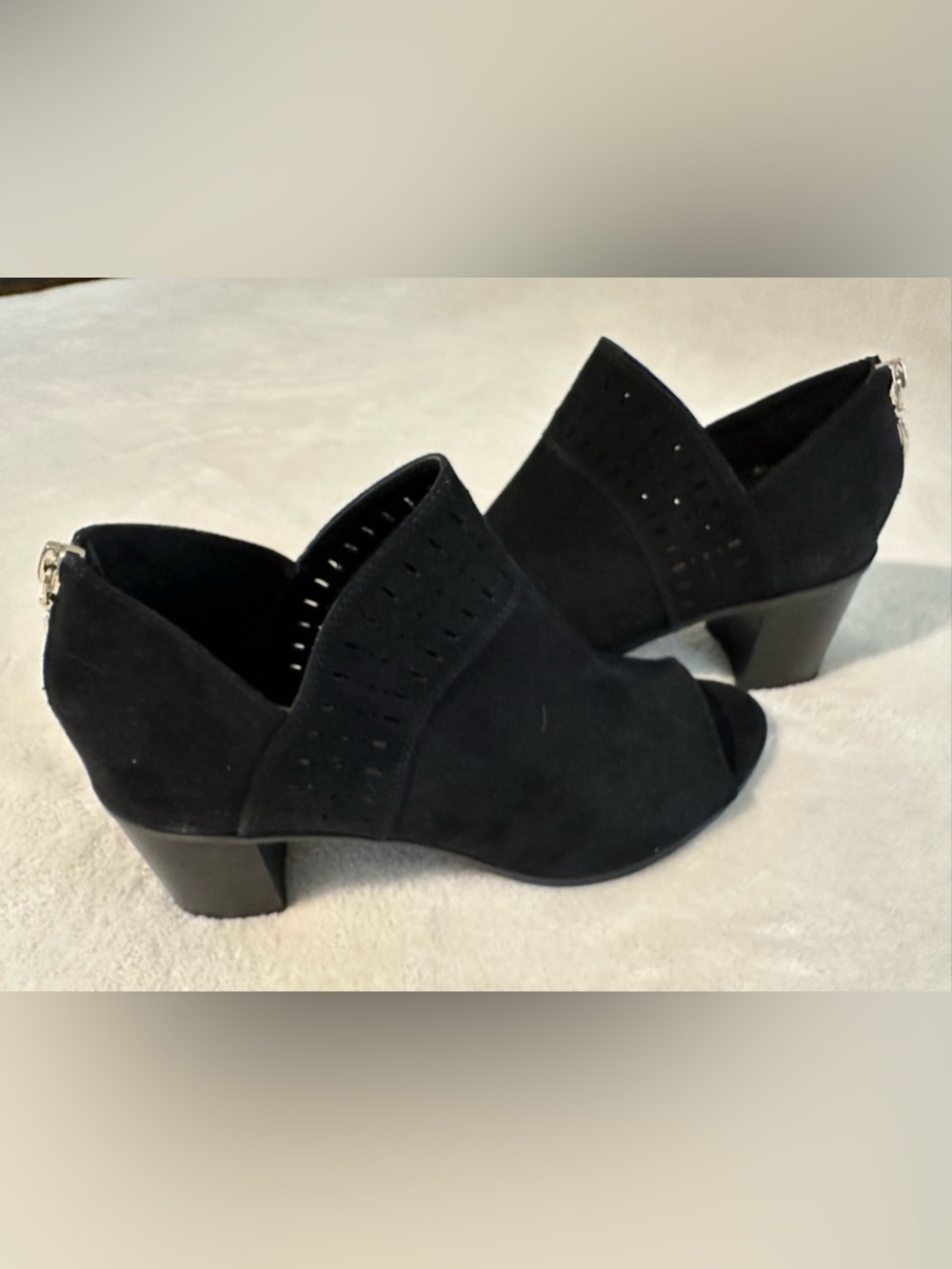 Xappeal Black Suede Peep-Toe Low Block Heels